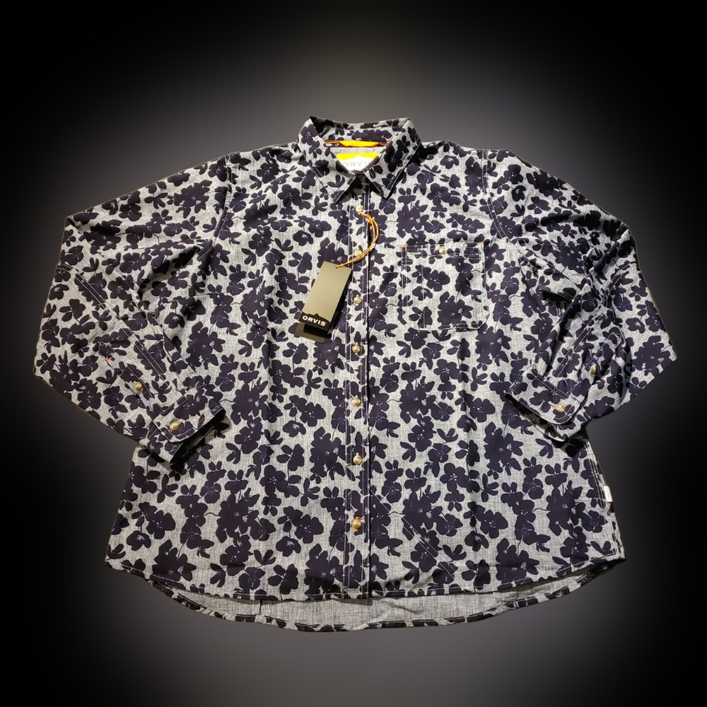 Orvis Women's XL Navy Floral Blouse